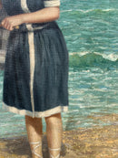 Dipinto Olio su Tela di Ritratto di Donna in Spiaggia di Giovanni Caldana del 1922