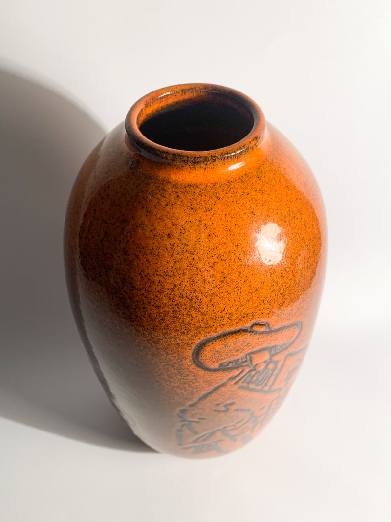Vaso in Ceramica di Arcore Arancione con Dettaglio Decorativo Anni 50