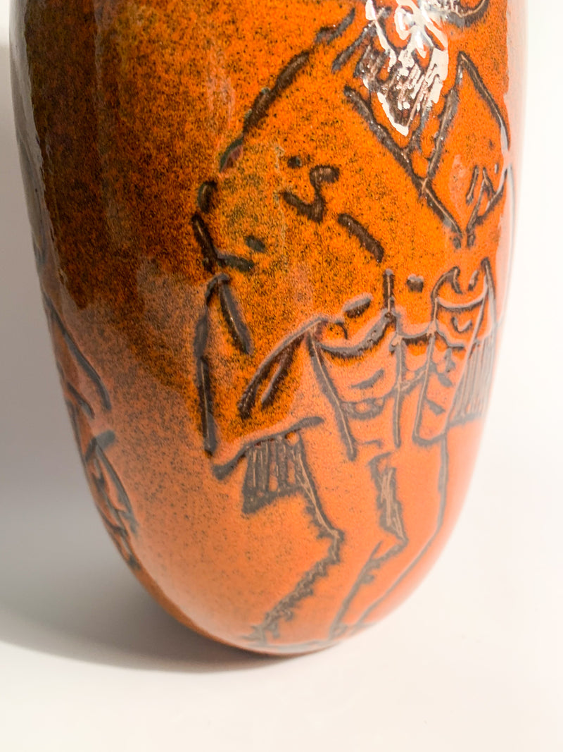 Vaso in Ceramica di Arcore Arancione con Dettaglio Decorativo Anni 50