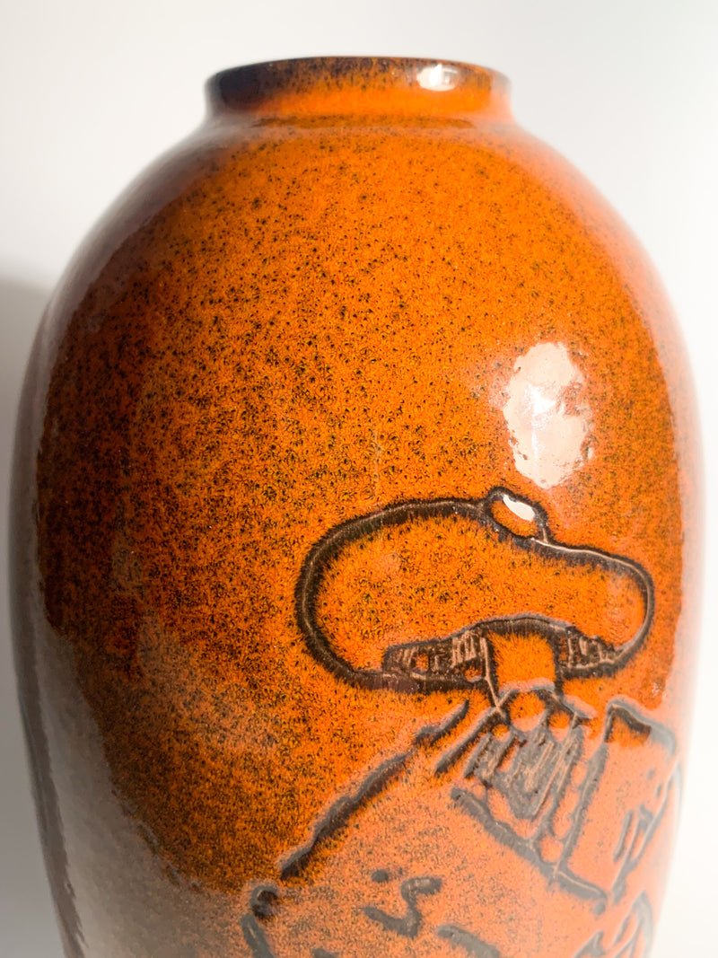 Orange Arcore Ceramic Vase with 50's Decorative Detail