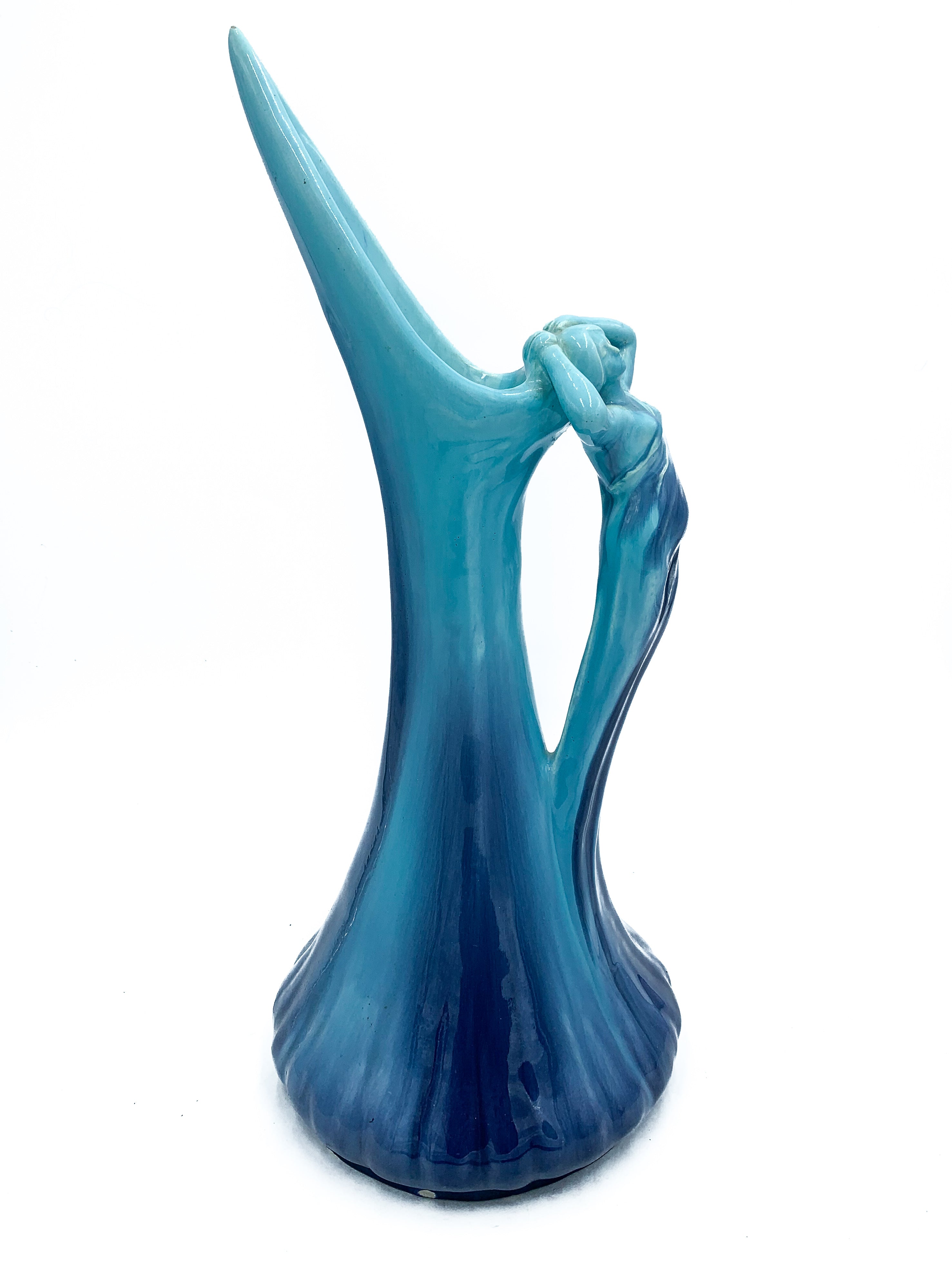 Vallauris Blue Ceramic Pitcher from the 1950s