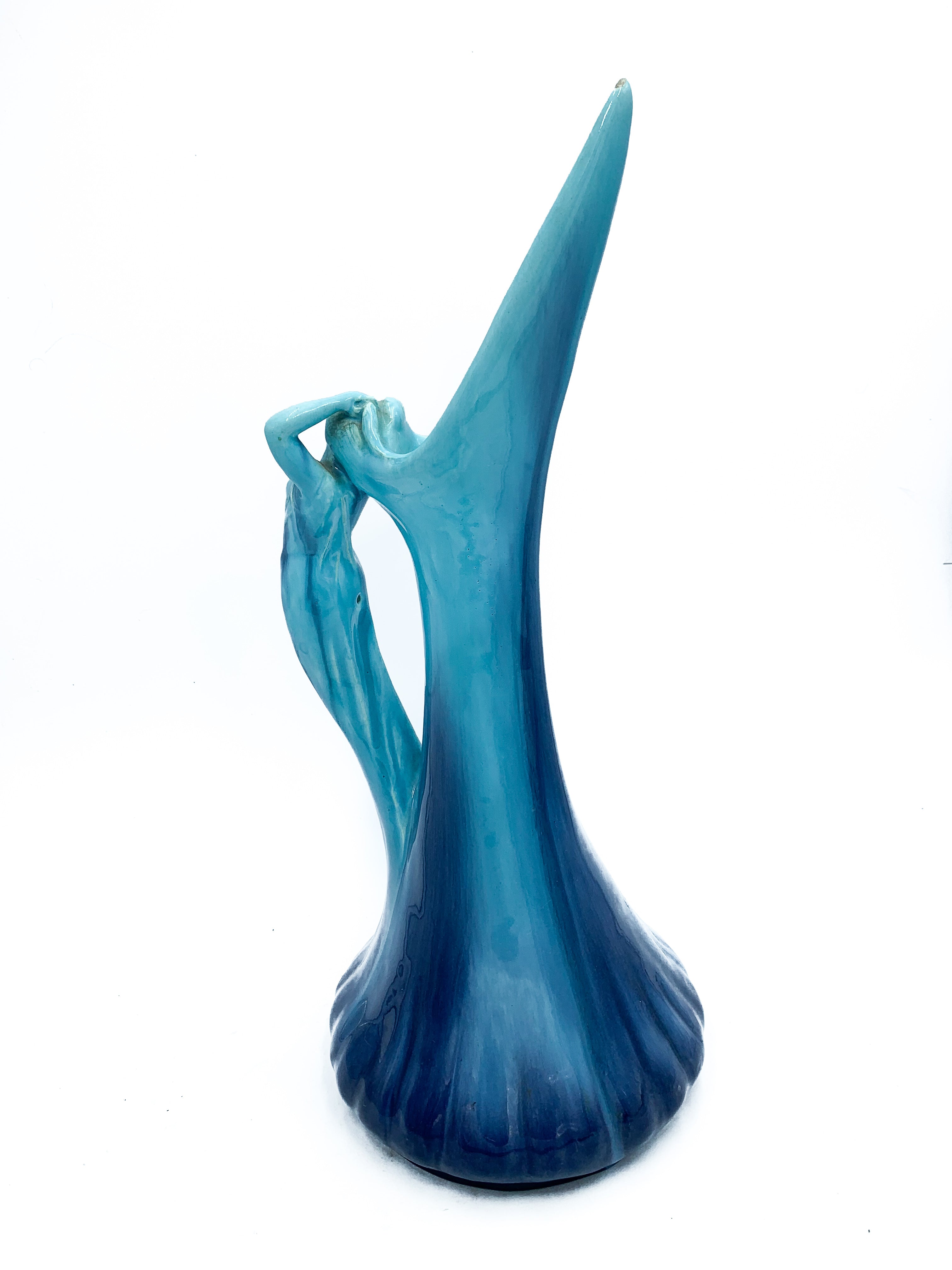 Vallauris Blue Ceramic Pitcher from the 1950s
