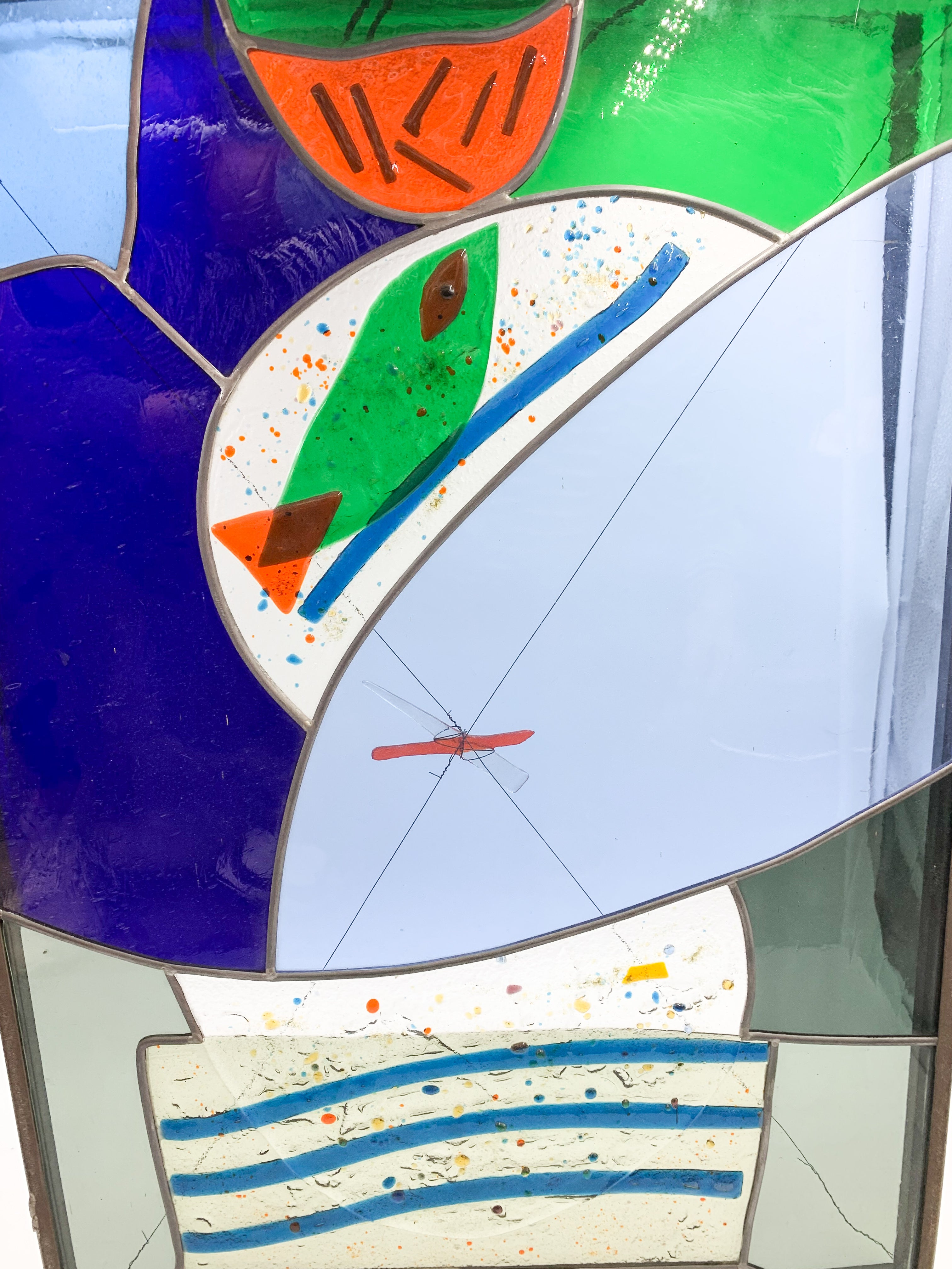 Colored Lead Glass Window with Albisola 1970s 