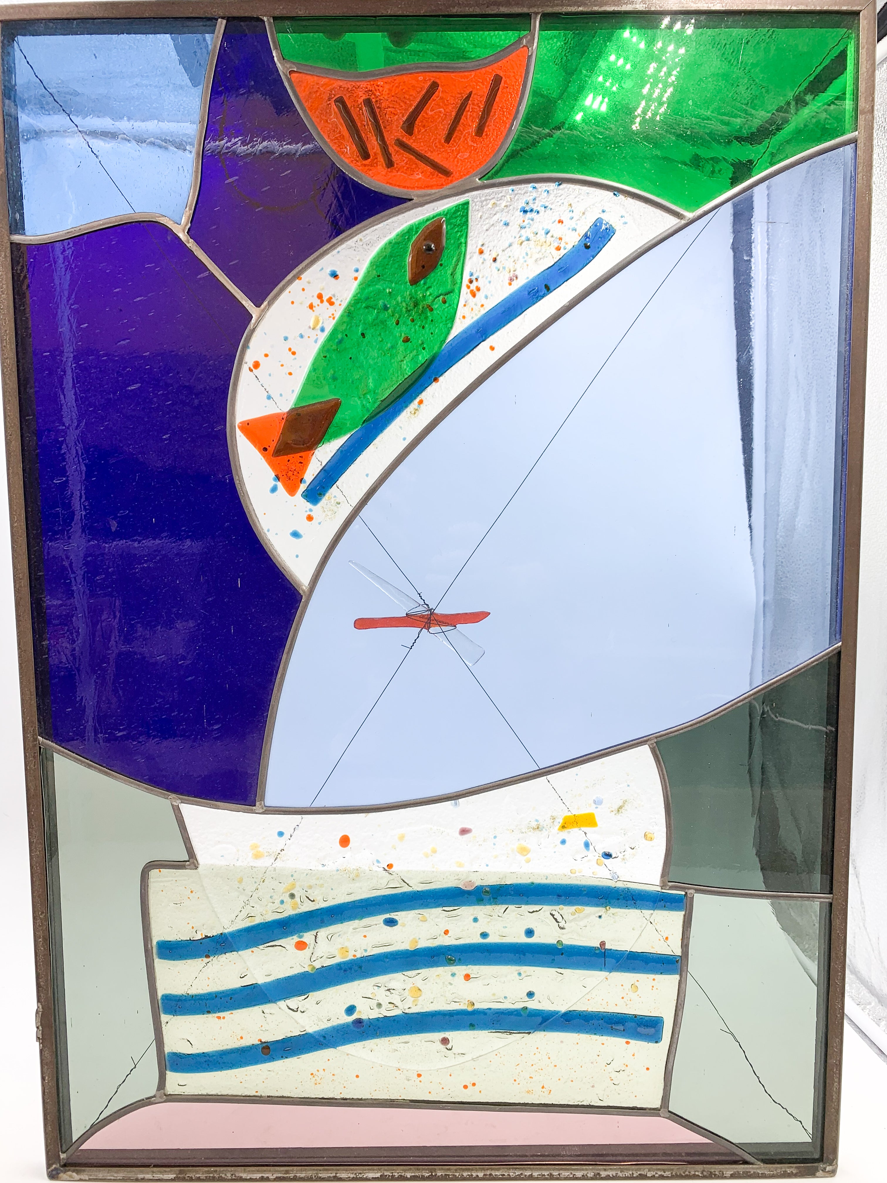 Colored Lead Glass Window with Albisola 1970s 