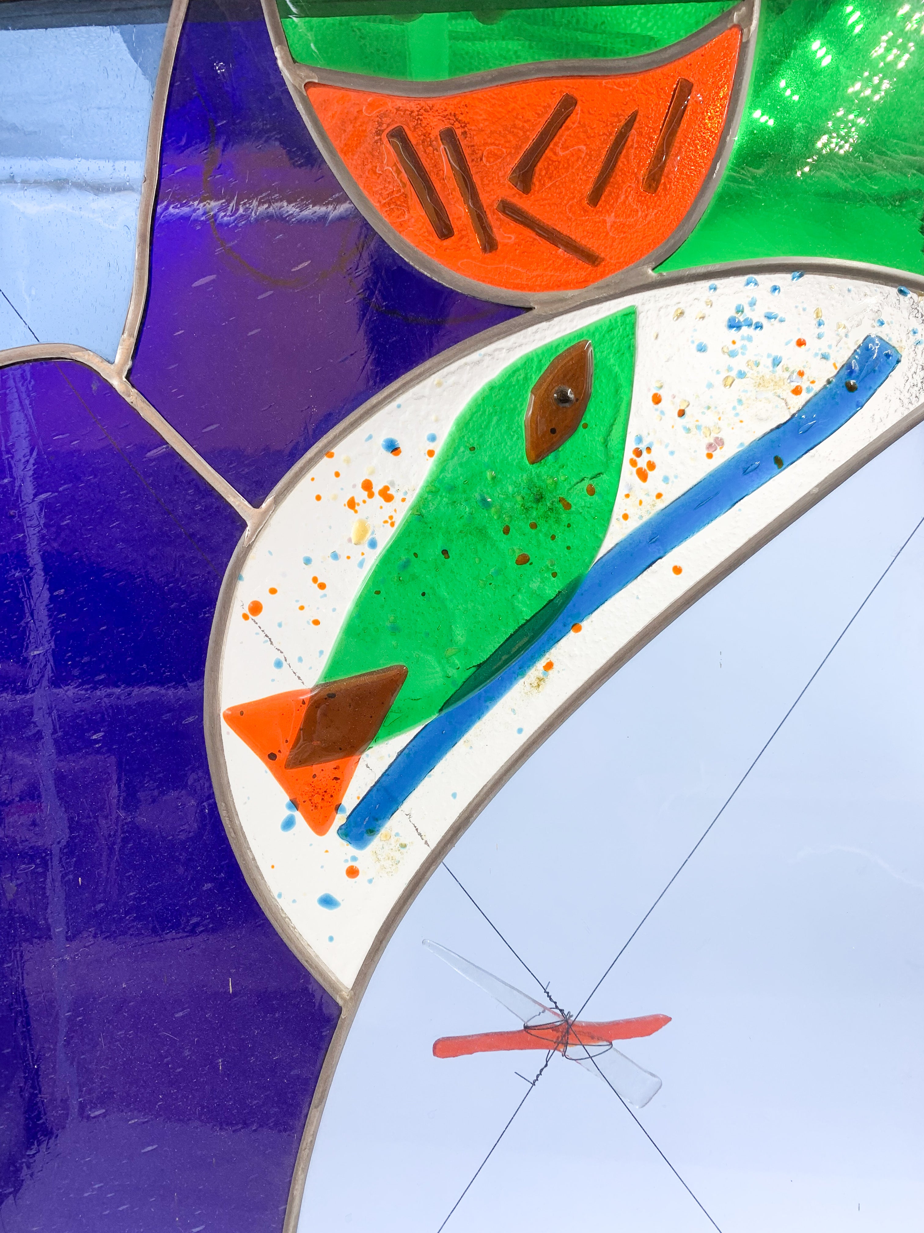 Colored Lead Glass Window with Albisola 1970s 