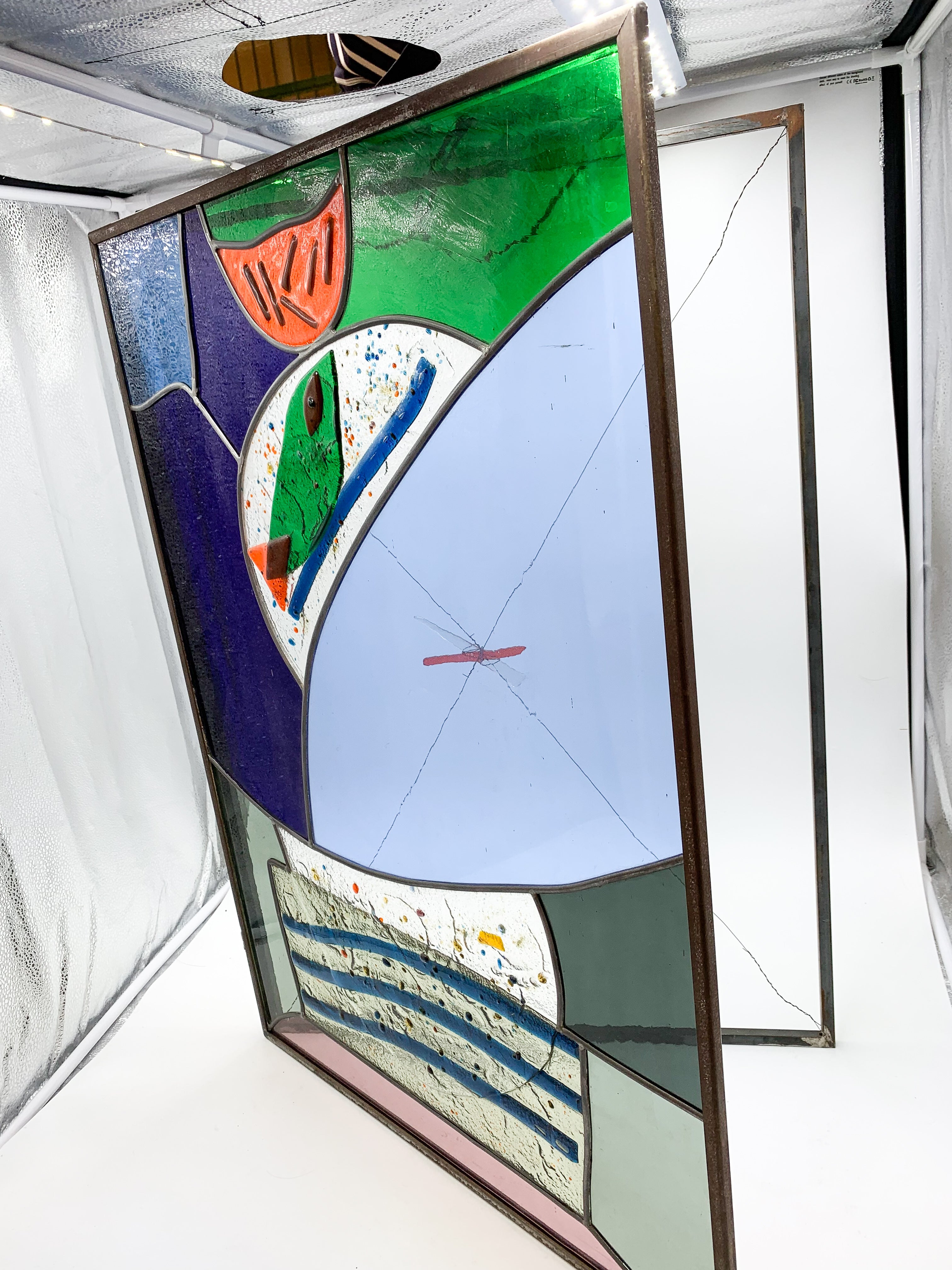 Colored Lead Glass Window with Albisola 1970s 