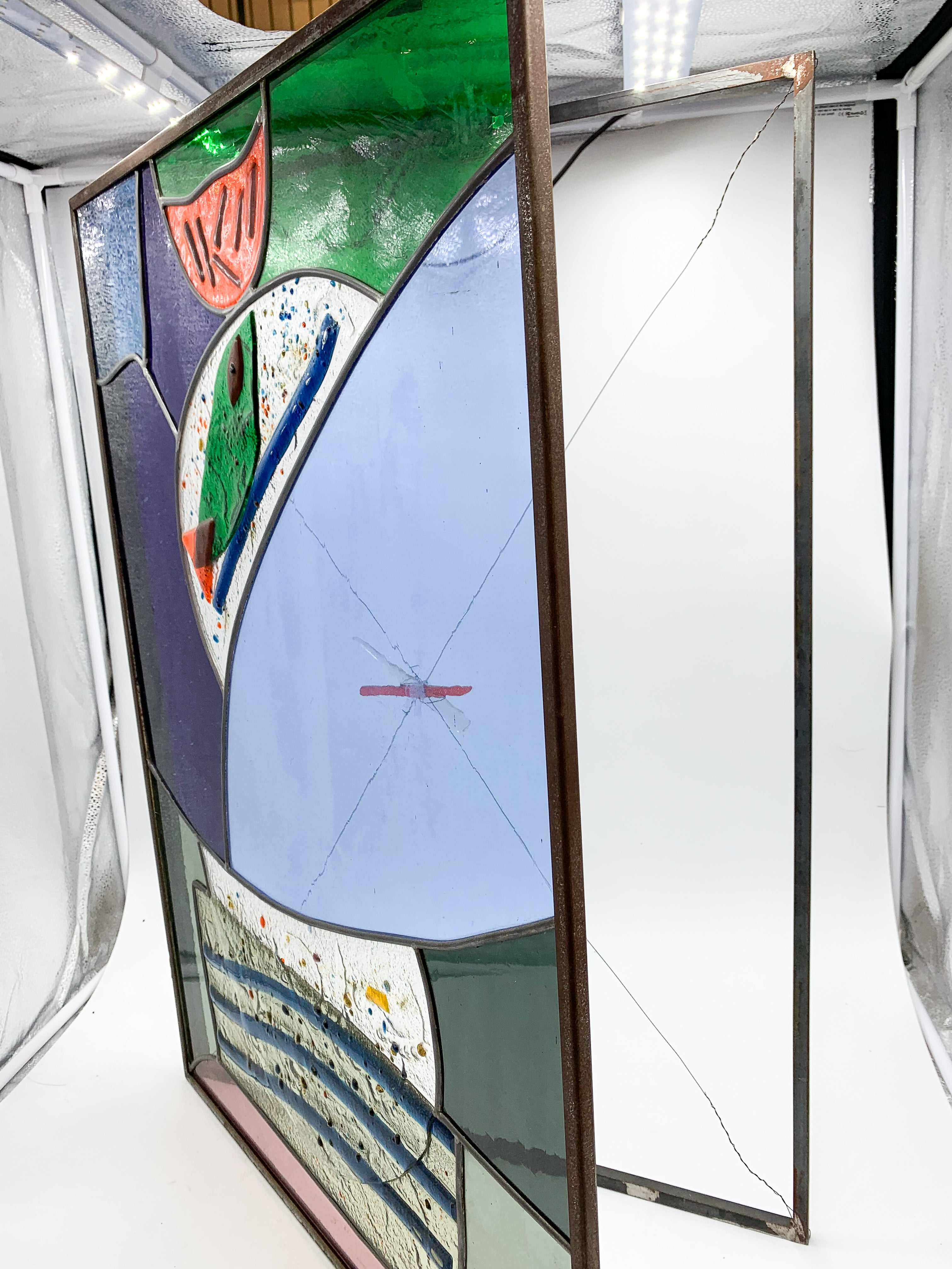 Colored Lead Glass Window with Albisola 1970s 