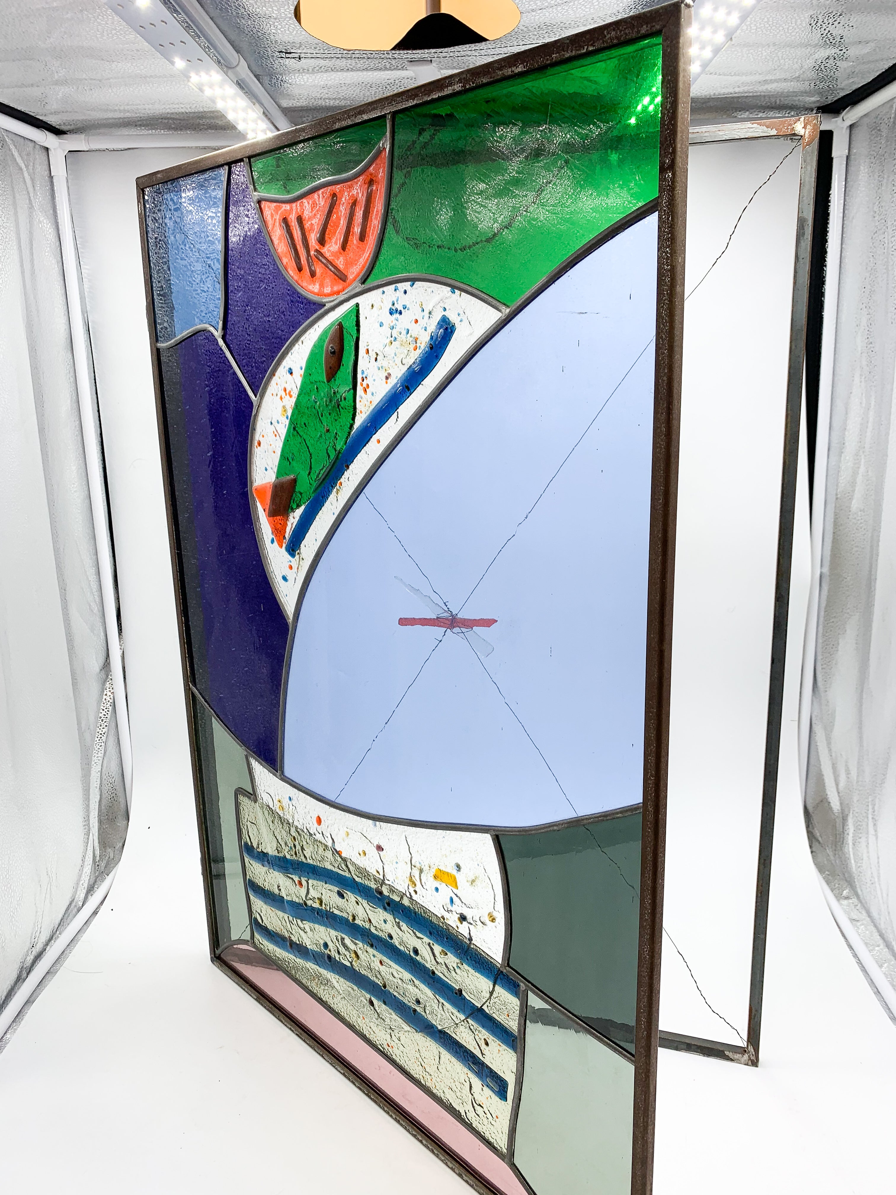 Colored Lead Glass Window with Albisola 1970s 