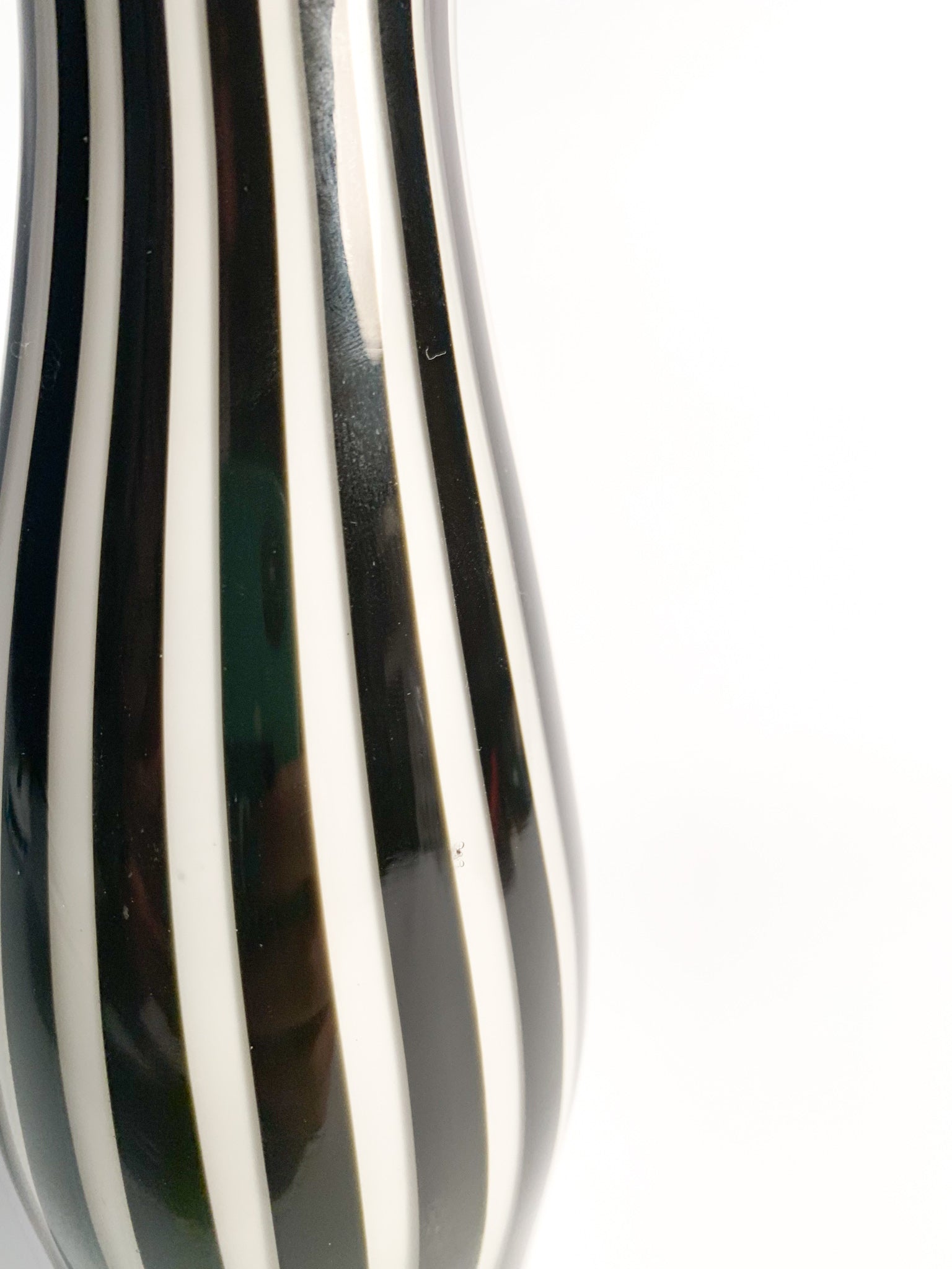 Vaso Monofiore in Vetro di Murano a Canna Bianco e Nero Anni 70