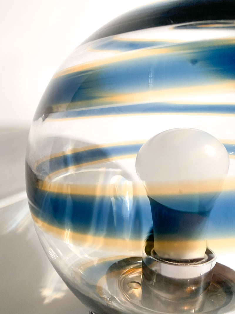 Blue Spiral Murano Glass Sphere Table Lamp from the 1950s