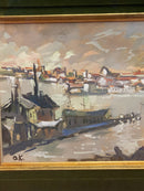 Dipinto Olio su Tela di Paesaggio al Tramonto di Ok Anni 50