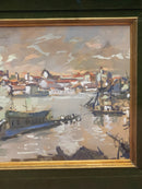 Dipinto Olio su Tela di Paesaggio al Tramonto di Ok Anni 50