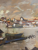 Dipinto Olio su Tela di Paesaggio al Tramonto di Ok Anni 50