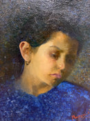 Dipinto Olio su Tela di Ristratto di Dama con Orecchino di Banini Inizi 900