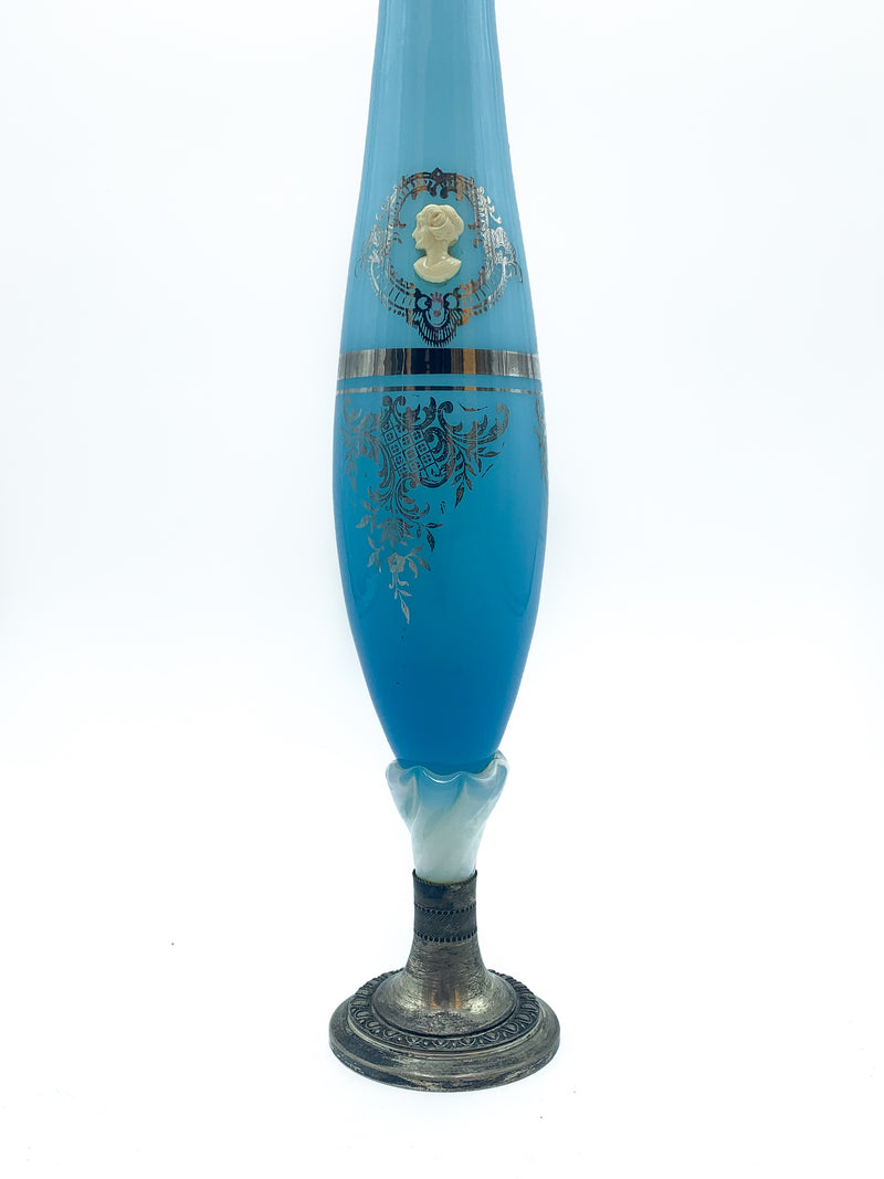 Light Blue Glass Vase with Decorations and Cameo