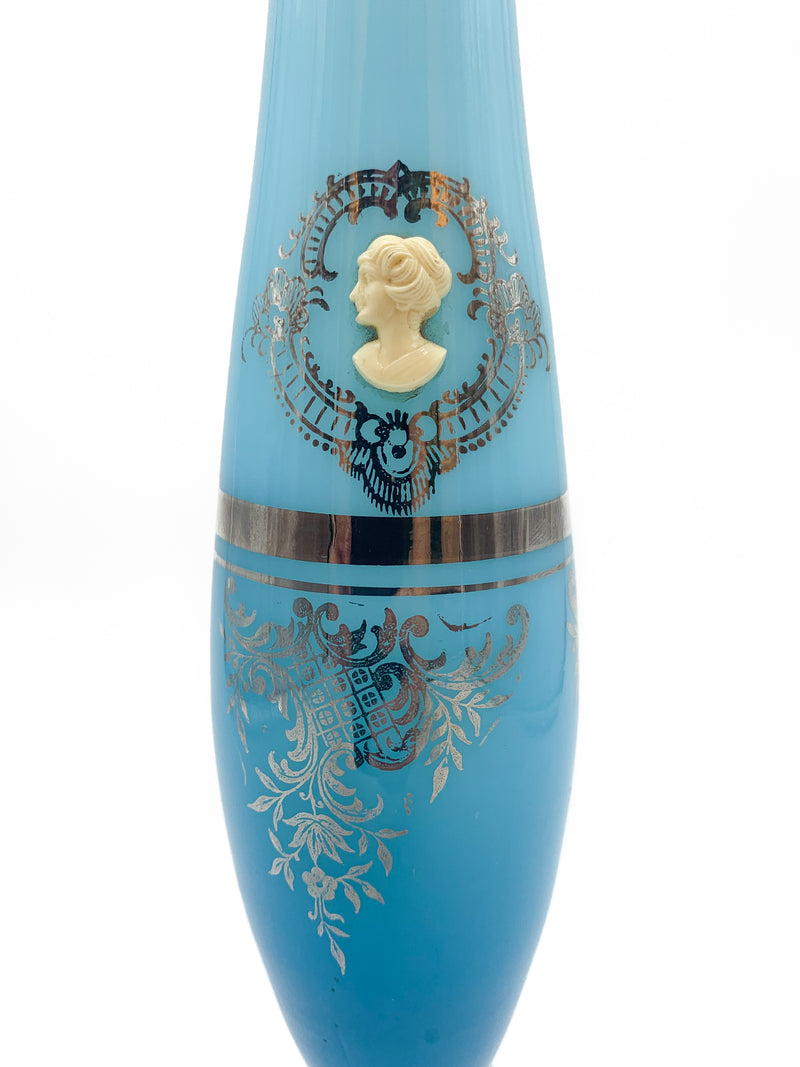 Light Blue Glass Vase with Decorations and Cameo