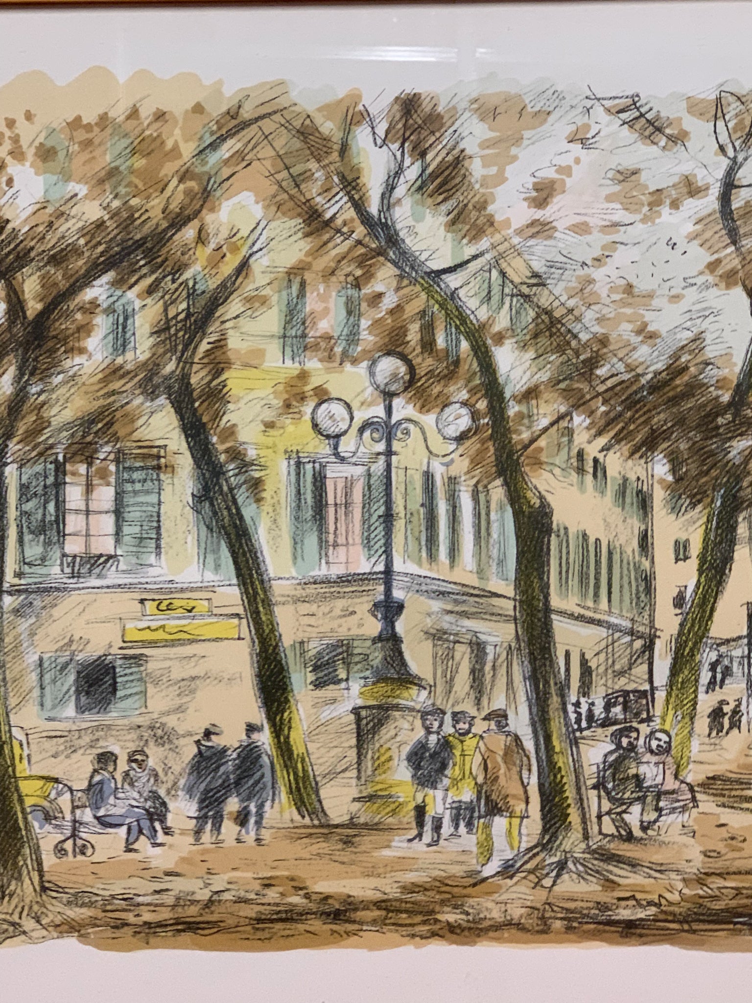 Lithograph of City Landscape by Michele Cascella Years 50