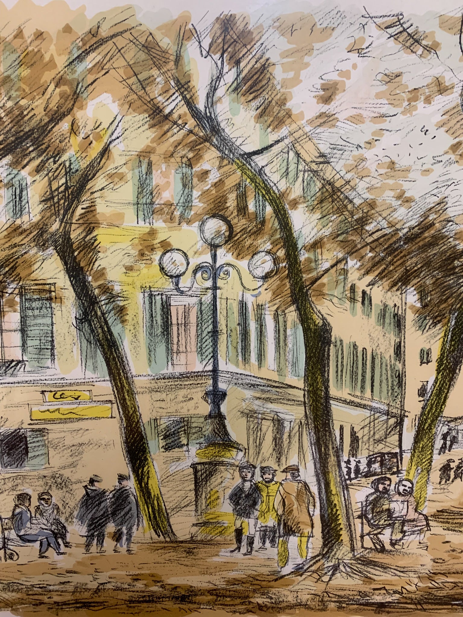 Lithograph of City Landscape by Michele Cascella Years 50