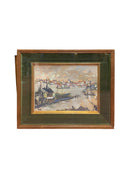 Dipinto Olio su Tela di Paesaggio al Tramonto di Ok Anni 50