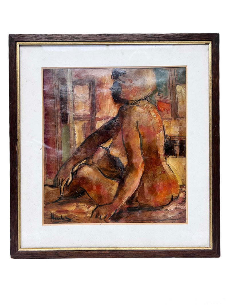 Oil painting on plywood of Nude of a Woman by Aldo Sterchele from 1980