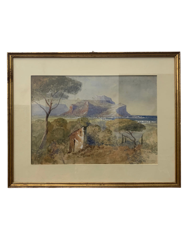 Dipinto Acquerello di Paesaggio di Costa Palermitana del 1800